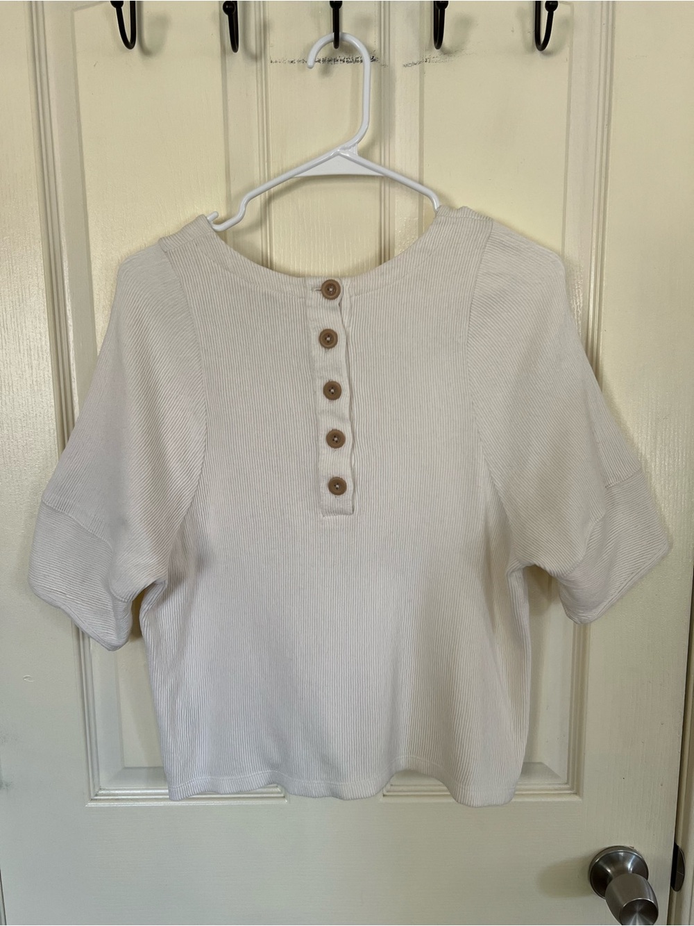 Madewell Ivory Ribbed Boxy Top Button Back Size M - Picture 6 of 9